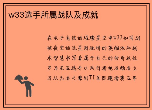 w33选手所属战队及成就